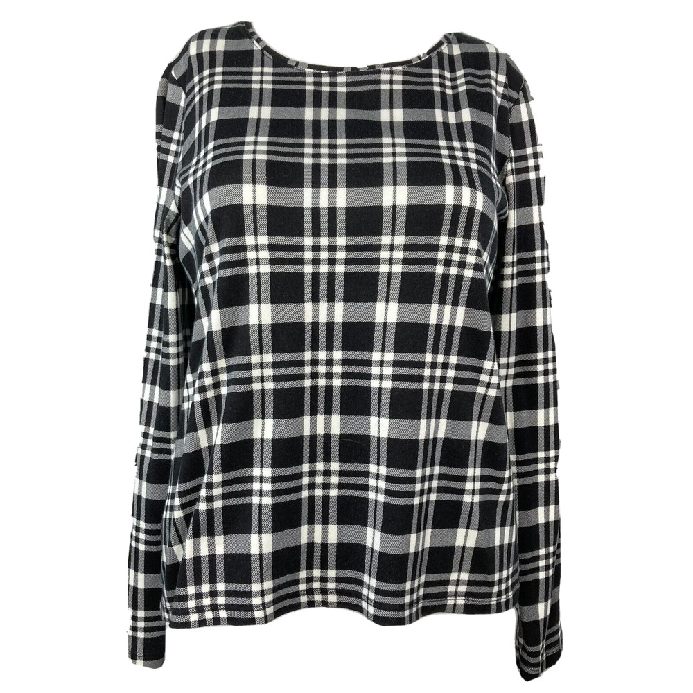 Charter Club Shirt Womens Sz S Black White Plaid Long Sleeve Pullover Top Cotton
